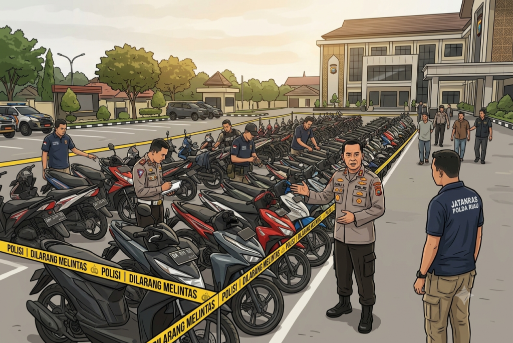 Sindikat Curanmor Pekanbaru Dibongkar, 44 Motor Disita dan 6 Tersangka Ditangkap