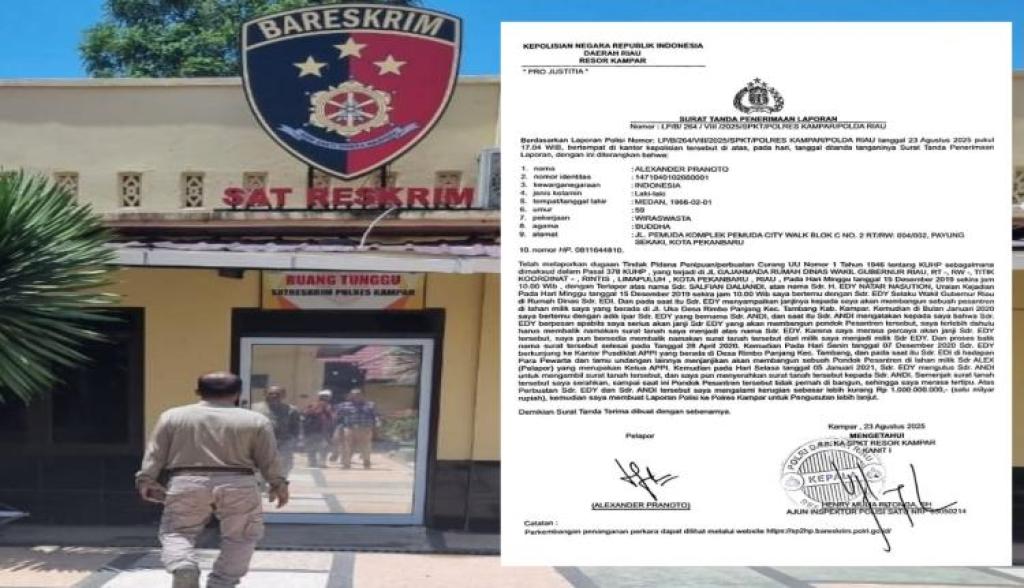 Mantan Wakil Gubernur Riau Edy Natar Dilaporkan ke Polres Kampar atas Dugaan Penipuan
