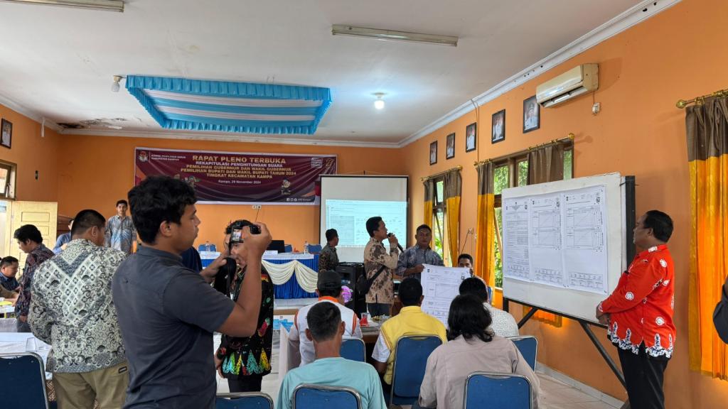 Rapat Pleno Rekapitulasi Suara Pilkada Kampar 2024 di Kecamatan Kampa Dimulai, Target Selesai Malam ini