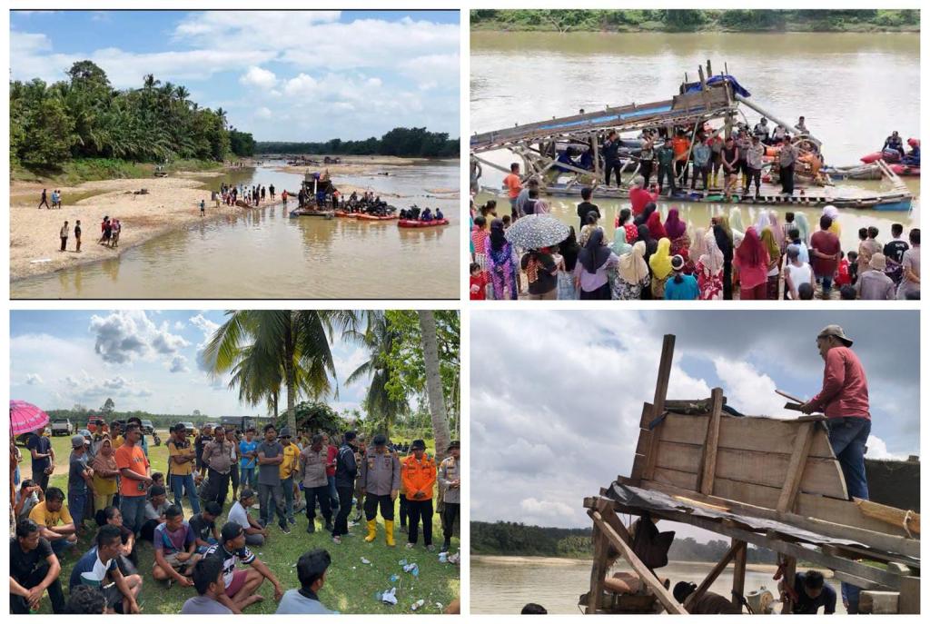 Polres Kuansing Gelar Patroli Gabungan, 55 Rakit PETI Ditemukan di Sungai Kuantan