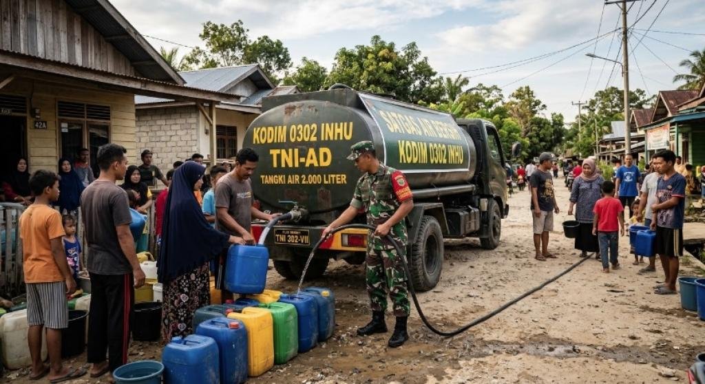 Warga Sekip Hilir Kesulitan Air, Kodim Inhu Kerahkan Tangki 2.000 Liter